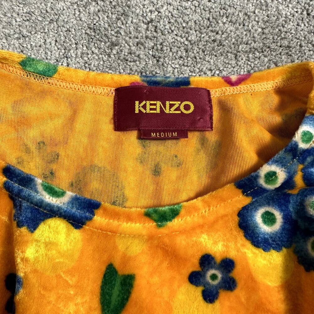 Vintage 90s Y2K Kenzo Floral Crushed Velvet Maxi Dress Yellow Japan Made Sz M - Picture 12 of 12